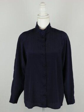 Oscar de la Renta Vintage Women’s Size 12 Blue Crepe Long Sleeve Button Up Shirt
